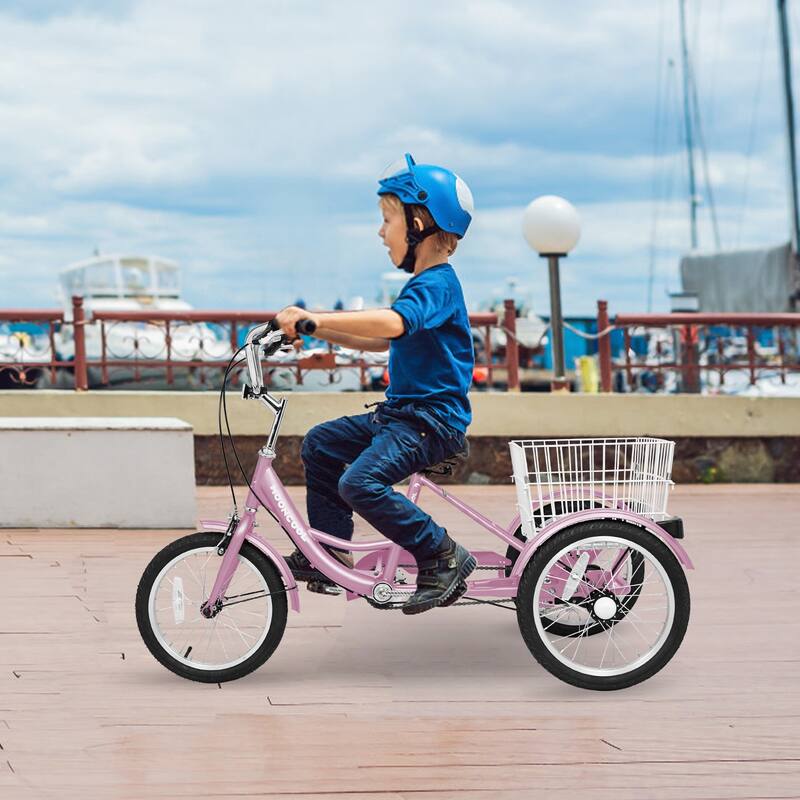 Docred 16" and 24" Tricycle 1-Speed 3 Wheel Trike Bike with Basket - 16" - Pink