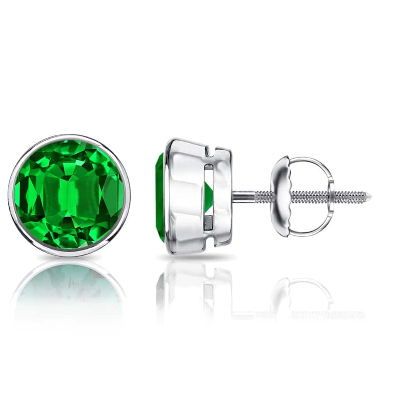 Auriya 14k Gold Lab Grown Gemstone Green Emerald Stud Earrings Round 0.25 to 5.00 ct. tw. Bezel Screw-Back - 0.40ct tgw. - White