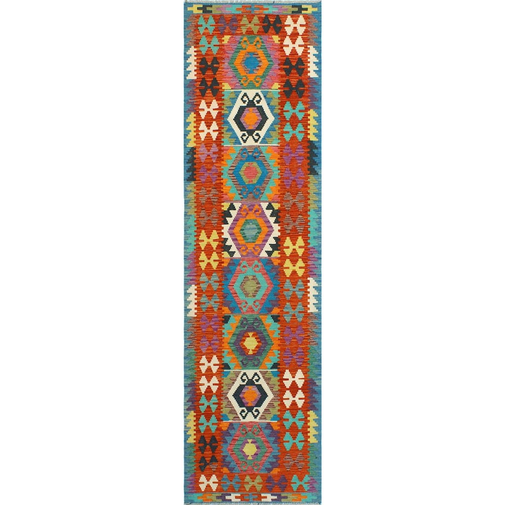 Flatweave Malik Red/Navy Runner - 2'7" x 9'11"