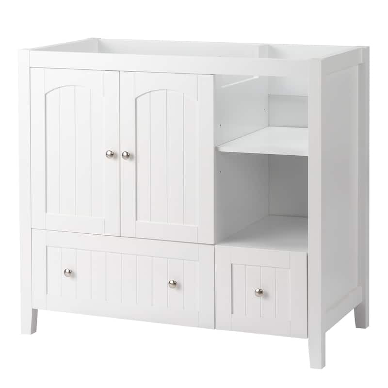 Modern Lacquered Bathroom Organizer Cabinet with Two Drawers and Dual Doors for Storage - 35.82”(H) x 18.11(W) x 32.28 (D) - White