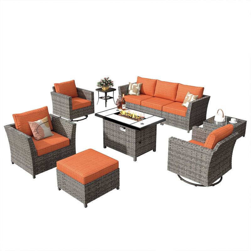 HOOOWOOO 10-piece Wicker Patio Furniture Outdoor Sectional Sofa Set with Fire Pit