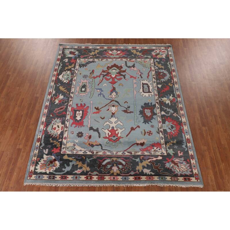 Transitional Oushak Indian Area Rug Handmade Wool Carpet - 8'2" x 9'9"