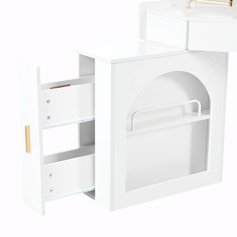 Corner Makeup Vanity Desk with Mirror & LED Lights