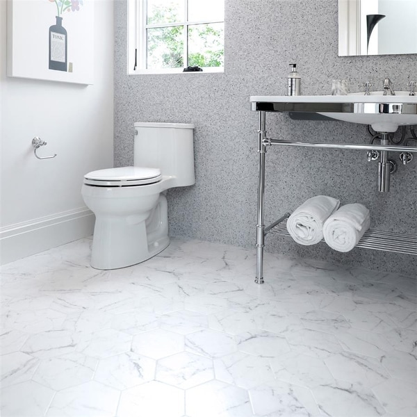 SomerTile 7x8-inch Carra Carrara Hexagon Porcelain Floor and Wall Tile (25 tiles/7.67 sqft.). Opens flyout.