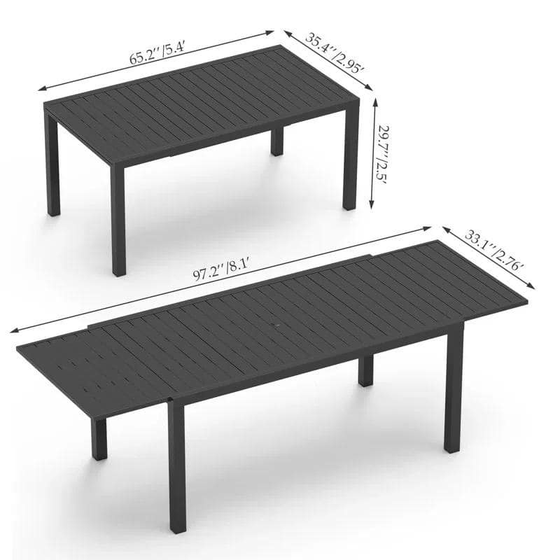 Domioutdoorliving 97.2"L Extendable Aluminum Outdoor Dining Table