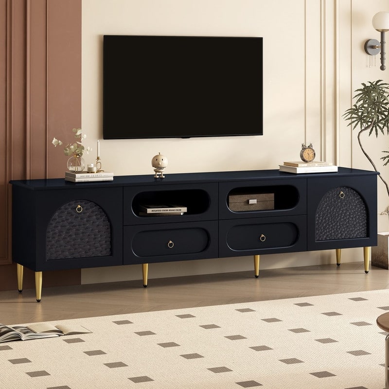 Retro TV Stand with Ample Storage Space and Durable Metal Legs for TVs Up to 85"
