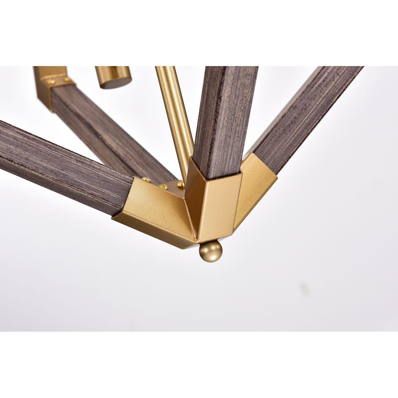 Kara Matte Gold+Wood Grain 4-Light Geometric Chandelier