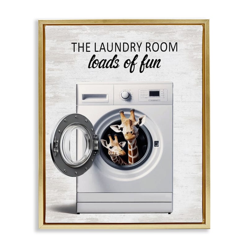 Stupell Giraffes & Laundry Load Framed Floater Canvas Wall Art Design By Lettered and Lined - 17 x 21 - Gold