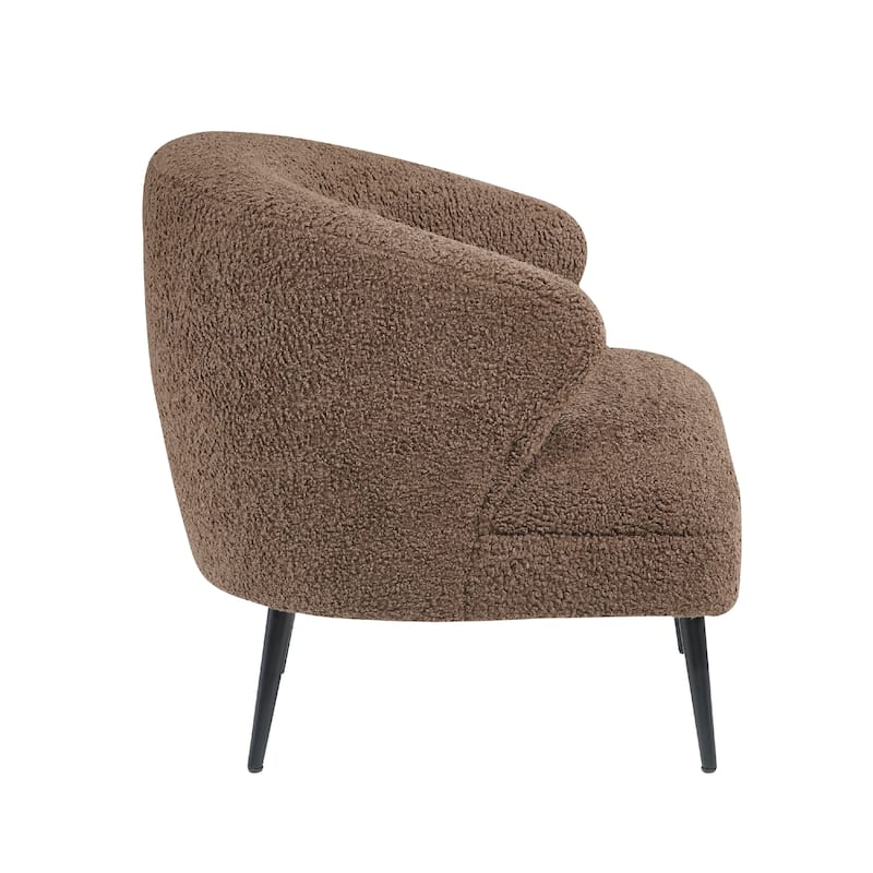 Neda Accent Chair, Soft Brown Boucle, Curved Barrel Back