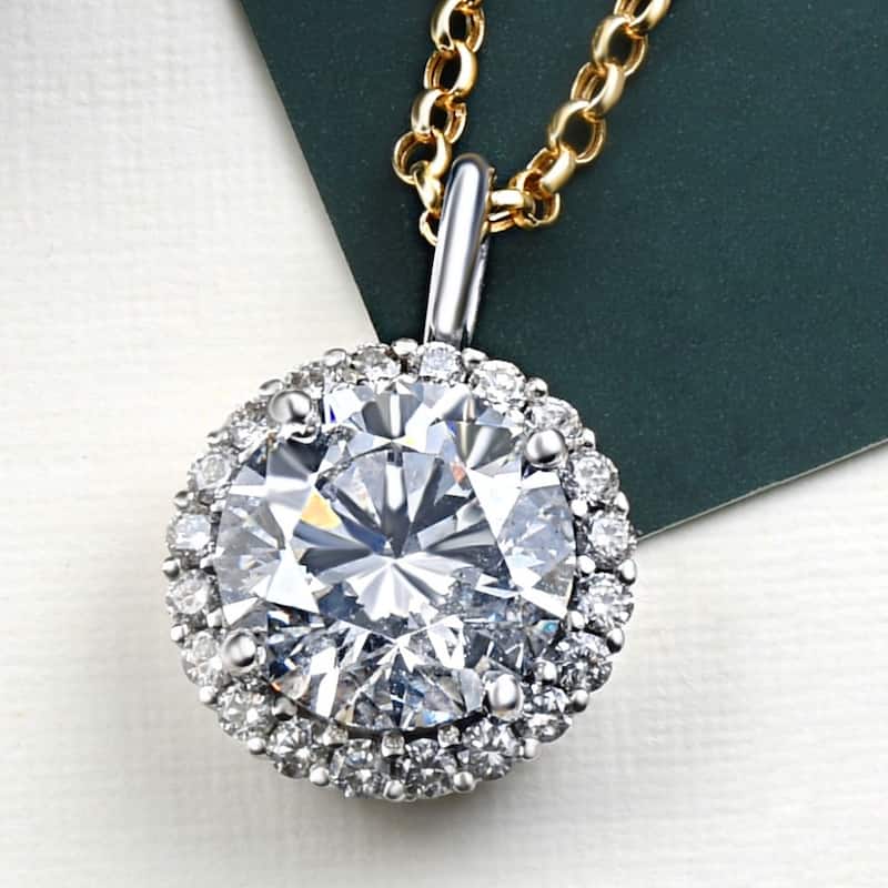 Certified 3 1/2Ct Halo Diamond Pendant Gold Women's Necklace Lab Grown