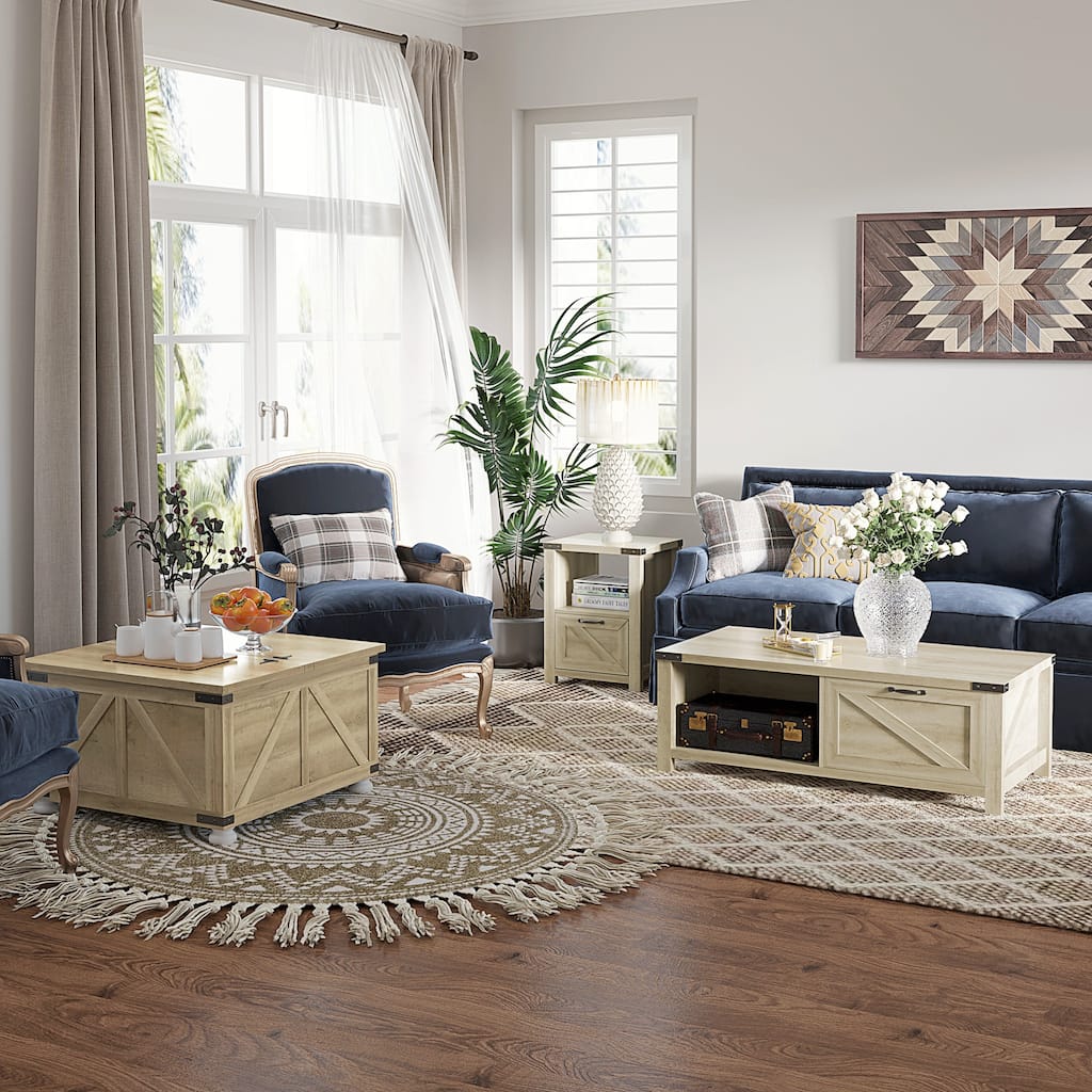 Oak MDF Side End Table with Drawer and Open Shelf for Living Room or Bedroom - 17.75" W x 15.25" D x 23.75" H
