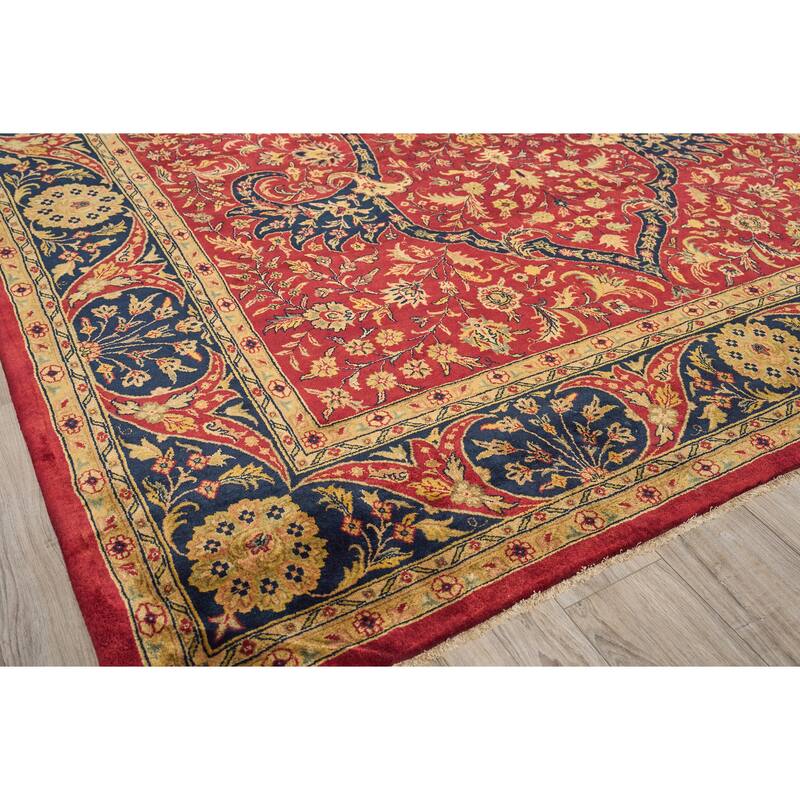 EXQUISITE RUGS ONE-OF-A-KIND Super Fine Kashmir Kashan Collection Hand Knotted Red Rug - 10'x14' - 10'0"x14'0"