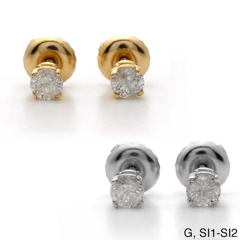 Auriya 18k Gold 1 1/2ctw Round Diamond Stud Earrings Clarity-enhanced (E-F, G-H, H-I or J-K, VS1-VS2, SI1-SI2, I1-I2 or I2-I3) - G, SI1-SI2 - White
