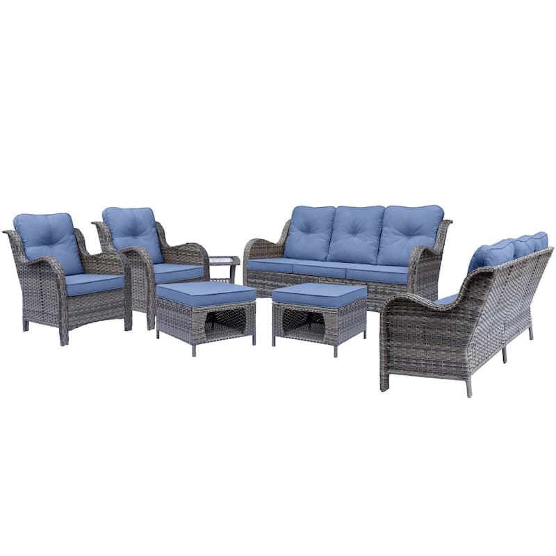 High Back Gray Wicker Outdoor Patio Furniture Sofa Seating Set with Cushions