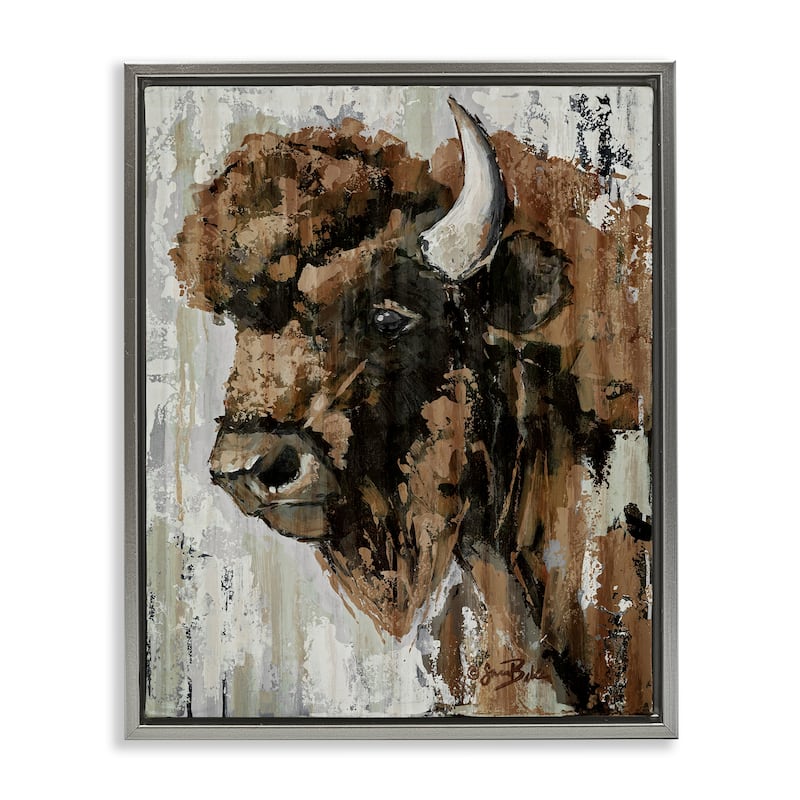 Stupell Abstract Bison Visage Framed Floater Canvas Wall Art Design By Sara Baker - 17 x 21 - Grey