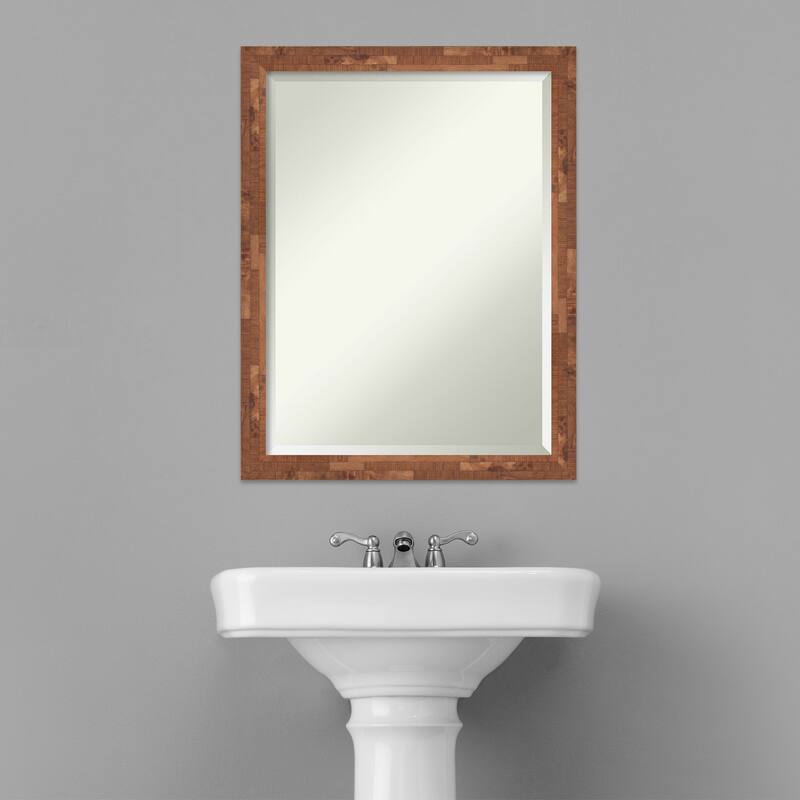 Beveled Wood Bathroom Wall Mirror - Fresco Dark Walnut Frame