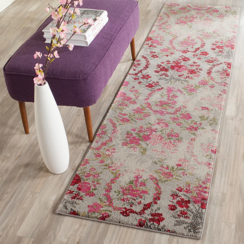 SAFAVIEH Monaco Ekea Floral Rug - 2'2" x 6' Runner - Ivory/Pink