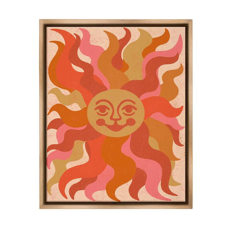 Stupell Celestial Smiling Sun Framed Floater Canvas Wall Art Design By Carrie Cantwell - 17 x 21 - Brown