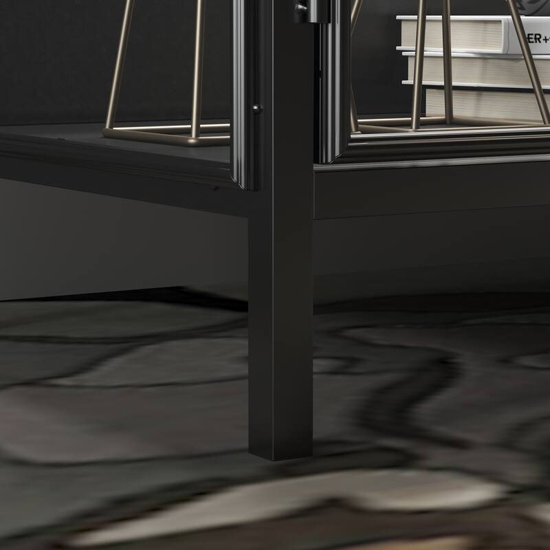 Display Storage Cabinet with Glass Shelves & Lighting Booshelf - 55.1"