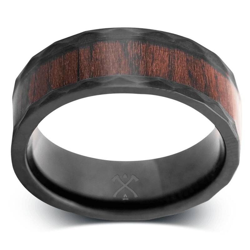 Manly Bands THE OVERLANDER Black Zirconium with Inlay 8mm Hammered Band