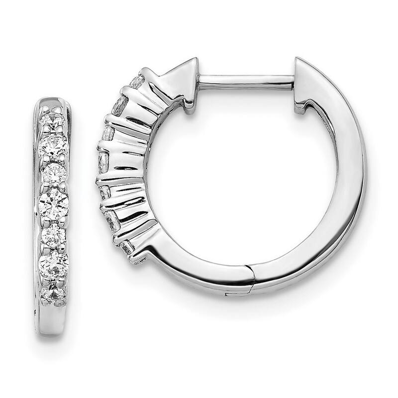 Curata 14k White Gold Diamond Hoop Earrings - 14x15mm Wide 1mm Thick