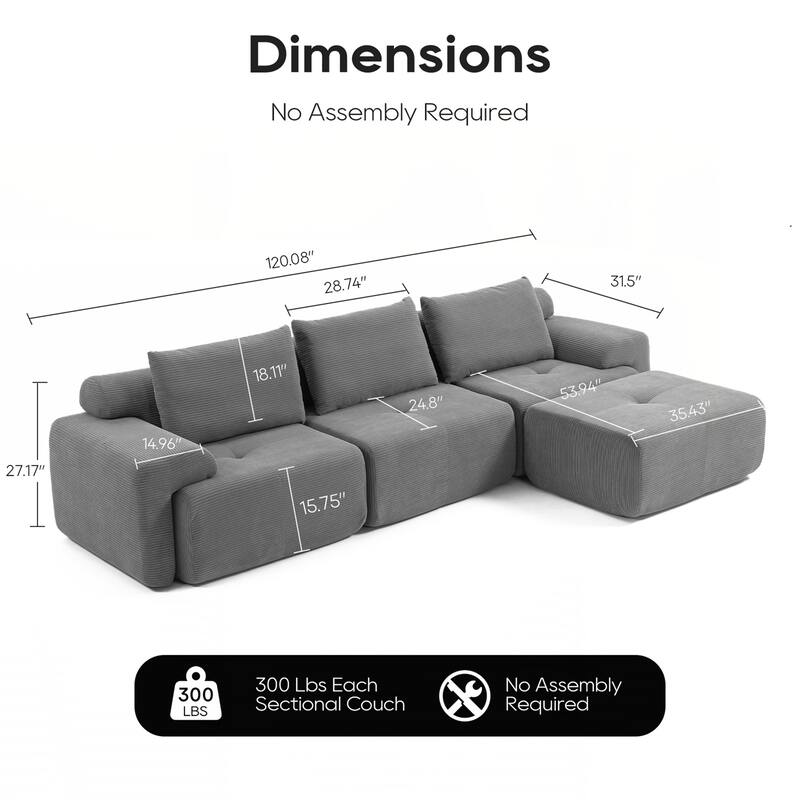 L-Shaped Sectional Couches for Living Room with Memory Foam