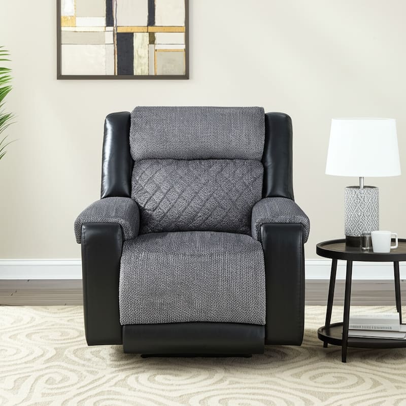 HomeRoots 39" Black And Gray Faux Leather And Fabric Manual Recliner - Black/Gray