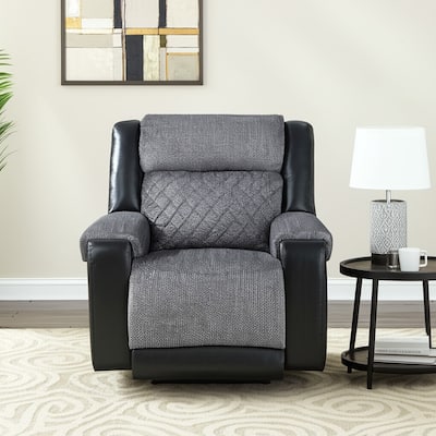 HomeRoots 39" Black And Gray Faux Leather And Fabric Manual Recliner