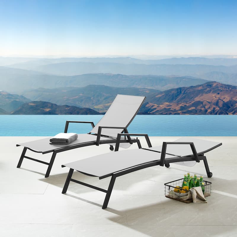 Corvus Sorrento Outdoor Sling Fabric Adjustable Chaise Lounge with Arms