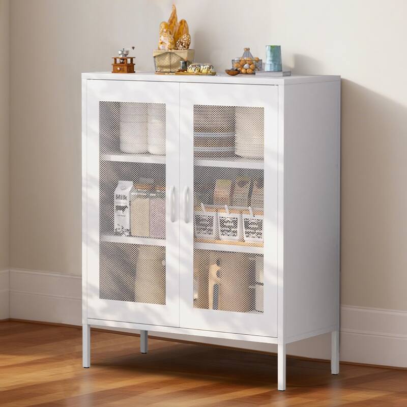 GDFStudio - Marcus Durable Metal Storage Cabinet with Adjustable Shelves for Versatile Organization - White