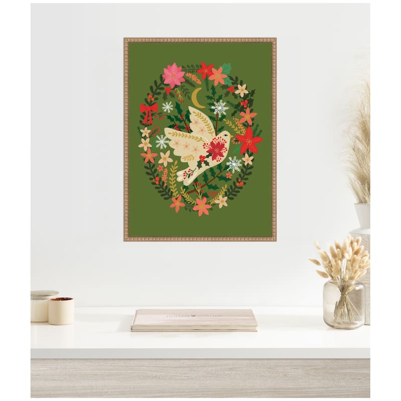 Kate and Laurel Sylvie Beaded Dove Christmas Framed Canvas by Mia Charro