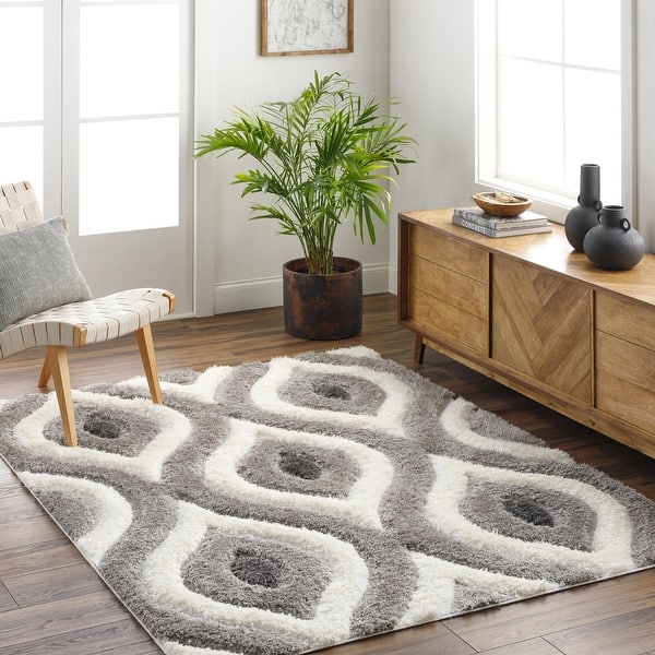 slide 2 of 5, Livabliss Bologna Mod Trellis Plush Area Rug Grey/Ivory - 5' 3" x 7'