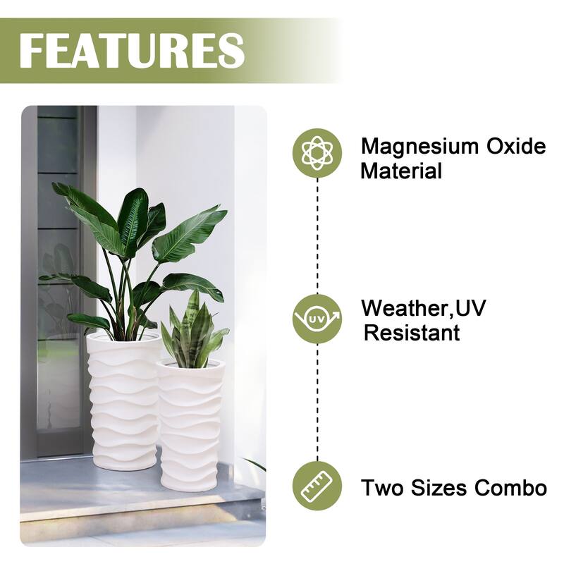 Reyis White Wavy Modern 2-piece Handmade Planter Set by Havenside Home