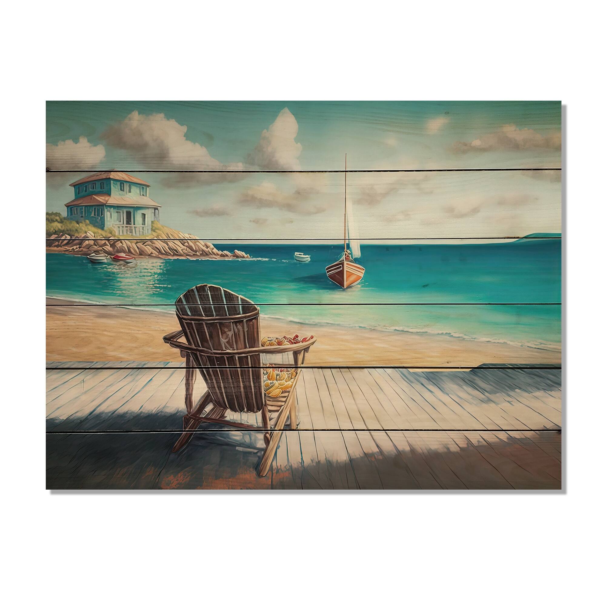 Designart 'Relax At The Beach I' Beach Wood Wall Art Natural Pine
