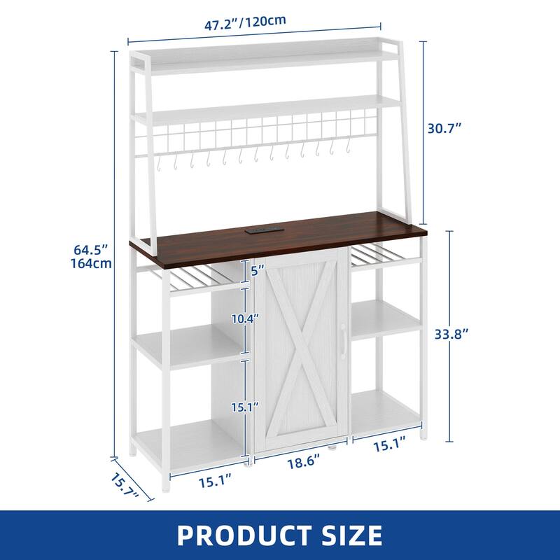 Moasis 47 Inches Bakers Rack Microwave Stand Cabinet with Power Outlet And Shelf