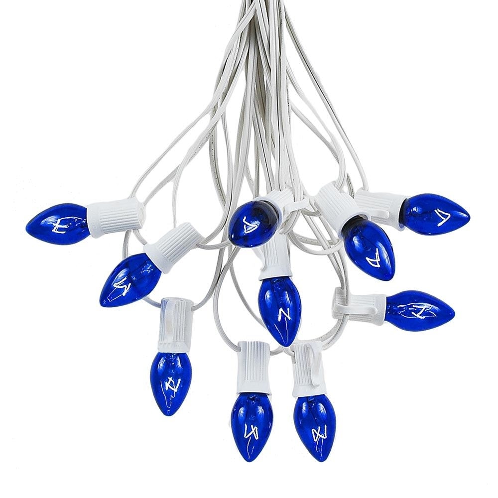 25 Foot C7 Christmas Light Set, Hanging Patio String Lights, White Wire