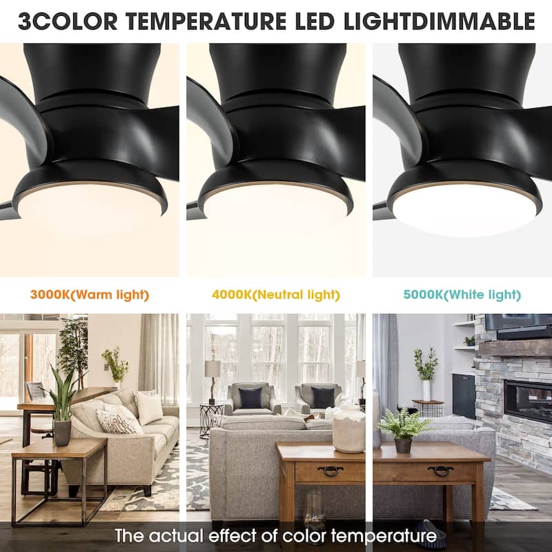 31-inch Modern Black Propeller Flush Mount Ceiling Fan with Light and Remote