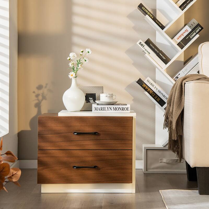 Gymax Nightstand Bedside Side End Table w/ 2 Drawers for Bedroom