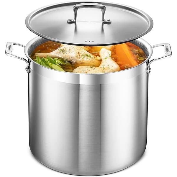 slide 2 of 6, Stockpot Brushed Stainless Steel Heavy Duty Induction Pot with Lid