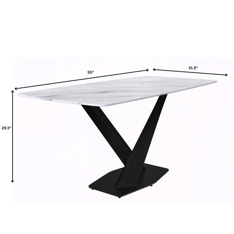 Voren Dining Table with Stone or Glass Tabletop in Black Steel Base