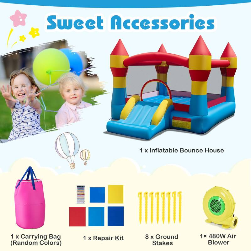 Gymax 3-in-1 Kids Bouncer w/Slide Large Jumping Area & Basketball Hoop