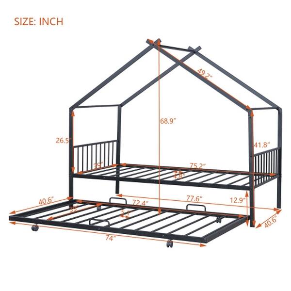 dimension image slide 2 of 6, Metal Montessori Bed Platform Bed Frame with Twin Size Trundle