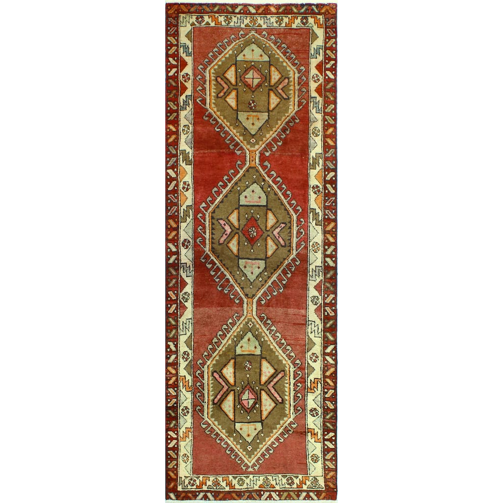 Fine Vintage Distressed Dalili Rust/Ivory Runner - 3'3" x 9'8"