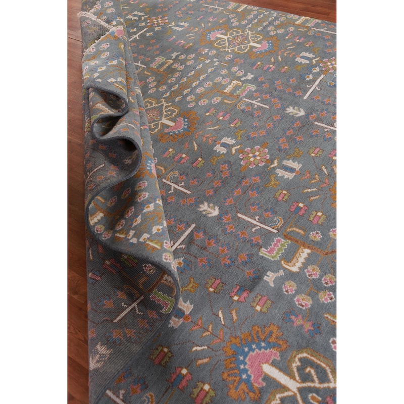 Hand Knotted Oriental 100% Wool Carpet Traditional All-Over Navy Blue & Blues Heriz (serapi) Area Rug - 11' 11'' X 8' 10''
