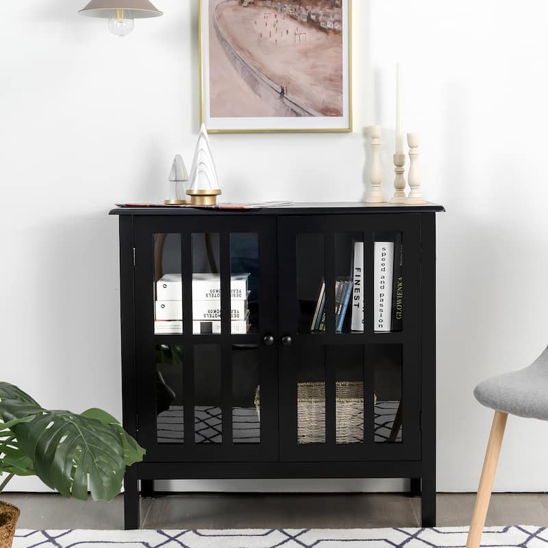 Costway Storage Buffet Cabinet Glass Door Sideboard Console Table