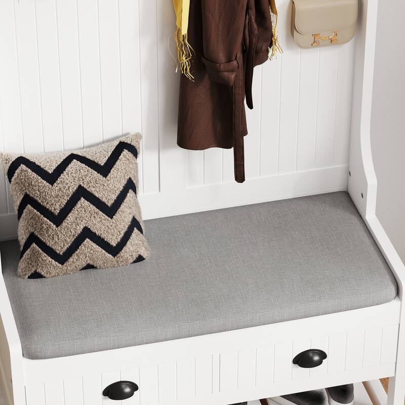 3 in 1 Hallway Hall Tree with 2 Storage Drawer and 4 Coat Rack