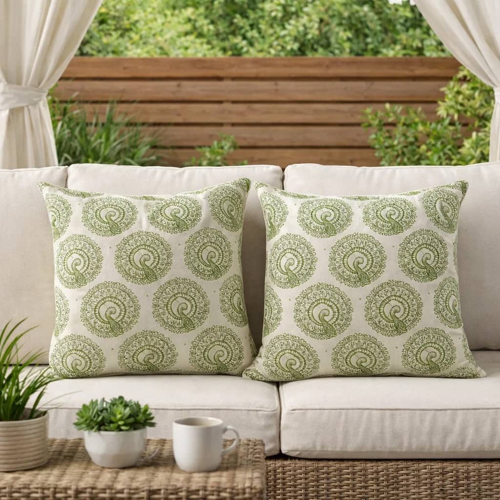 FIFI Contemporary Big Pillow Pattern Fabric, Green & Ivory, Set of 2
