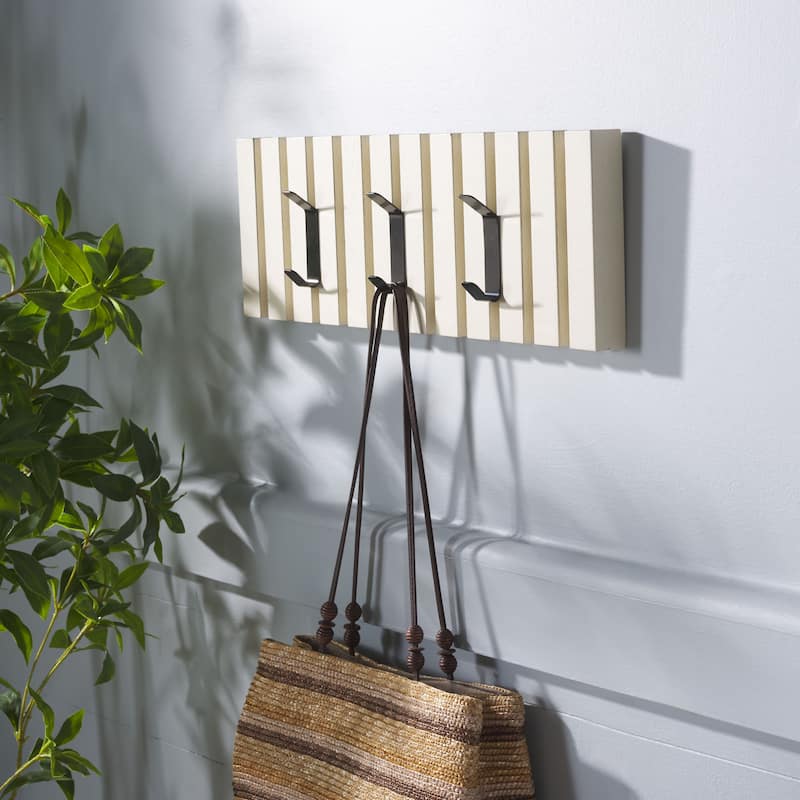 SAFAVIEH Cato 3-Hook Wall Mounted Coat Rack - 19"W x 1"D x 7"H - Distressed White