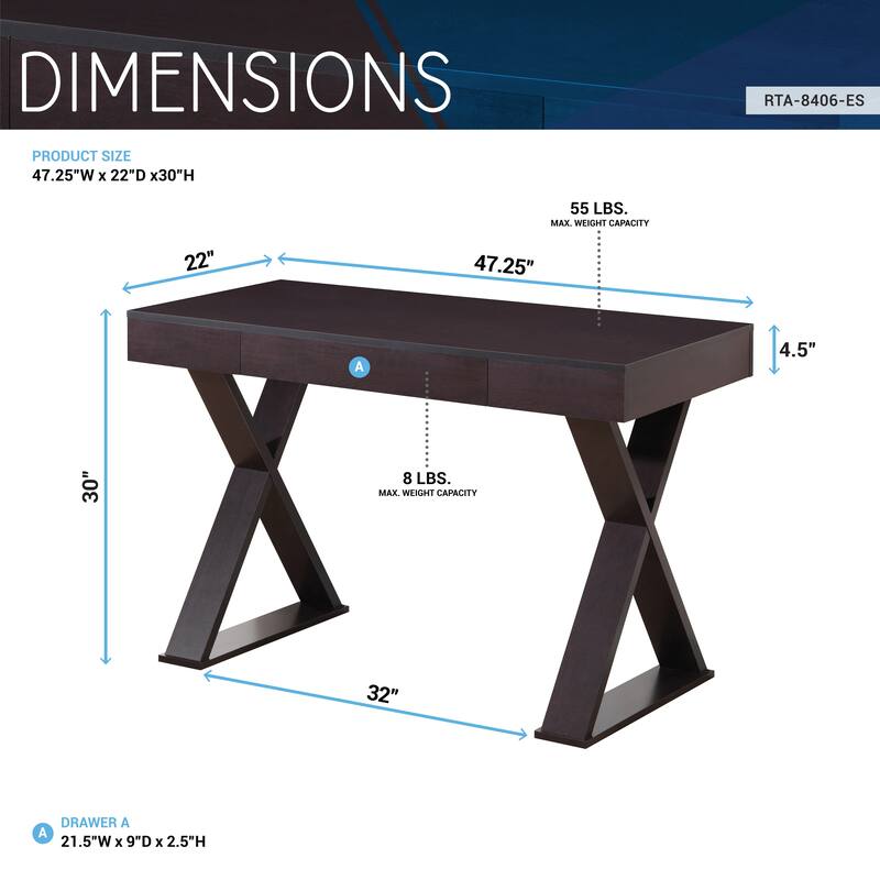 Techni Mobili Trendy Writing Desk with Drawer - Espresso