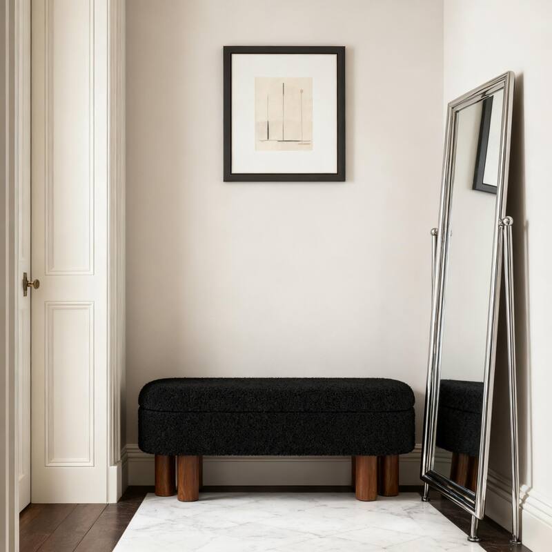 Upholstered Flip Top Storage Bench with Solid Wood Leg for Bedroom, Entryway and Living Room